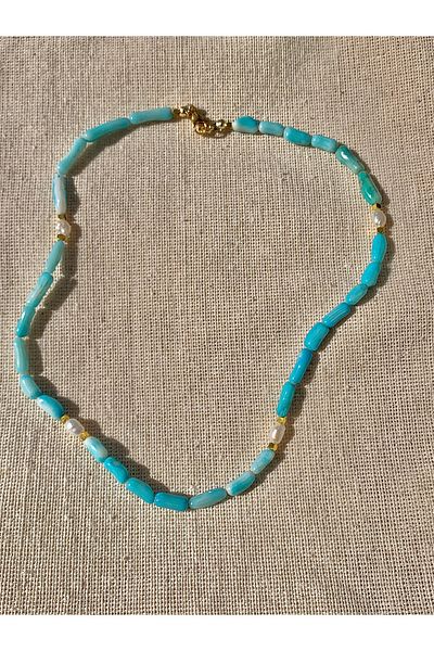 CAPO by Aytaç Yamaç Blue Coral Stone Pearl Necklace