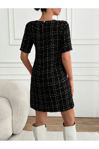 SERBA Rochie cu mânecă scurtă cu aspect de in