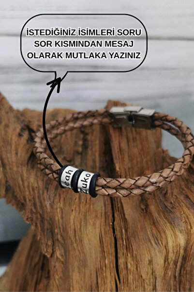 Piyera Gümüş Kişiye Özel İsimli Gümüş Halkalı Deri Kordonlu Erkek Bileklik