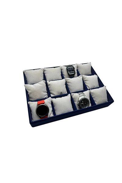 MeGass Dekor Tokyo Model Suede Fabric Navy Blue -White Color 34/24 cm Padded Watch and Jewelry Box