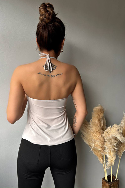 CİDDE Жіноча майка з шнурівкою на бретельках, з деталями на горловині, з пір'ям, з пір'ям, з пір'ям, з пір'ям, з пір