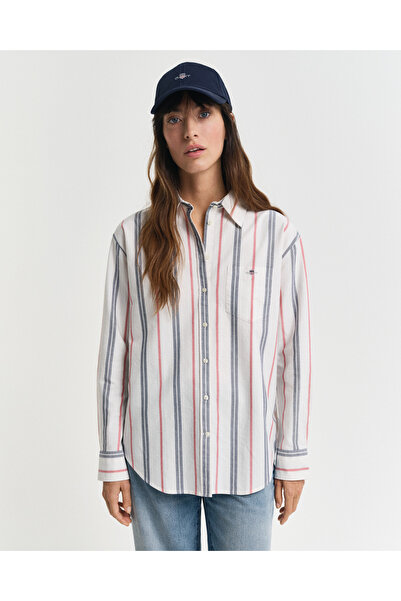 Gant Kadın Krem Relaxed Fit Klasik Yaka Çizgili Gömlek