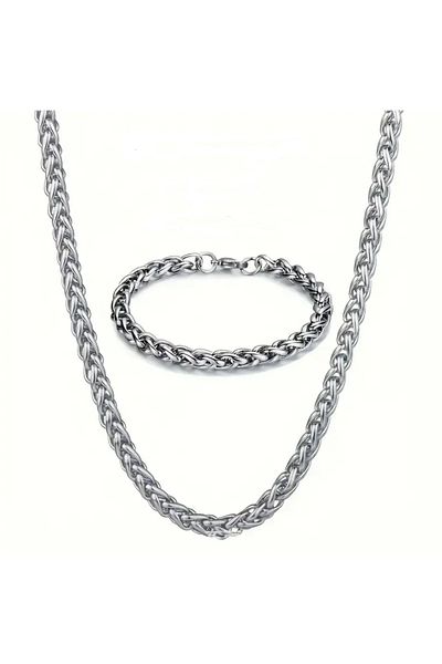 derokas Men's Imported Steel Necklace Bracelet Set High Quality Gift Does Not Tarnish Trend New Season