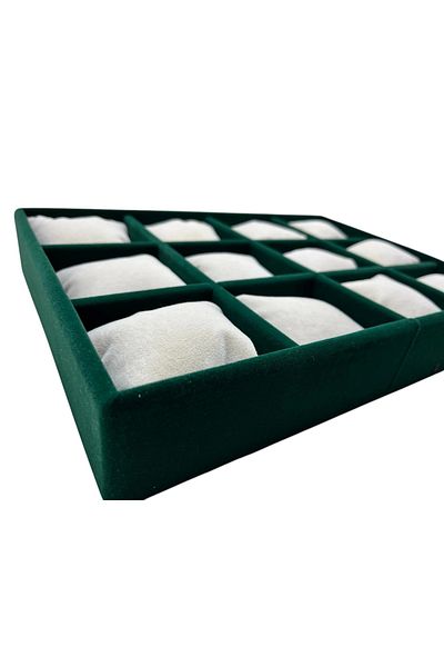 MeGass Dekor Tokyo Model Suede Fabric Green-White Color 34/24 cm Padded Watch and Jewelry Box