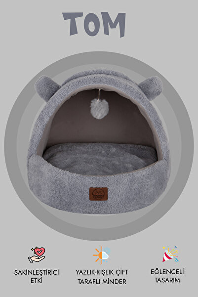 Jungolica Pet Products Tom, Çıkarılabilir Minderli, Ultra Yumuşak, Konforlu, Üstü Kapalı Tasarım Kedi Yatağı