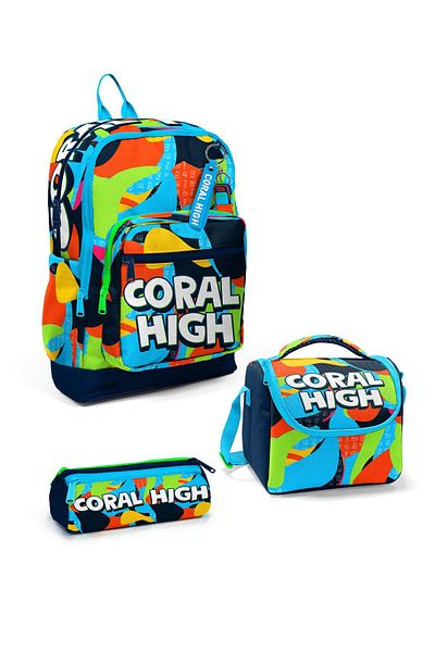 Coral High Set de 3 genți de școală cu model graffiti albastru bleumarin pentru copii SET0123777