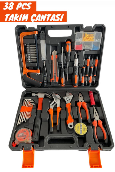 ARGE 38 Parça Çok Amaçlı El Aletleri Takım Çantası Tornavida, Pense, Anahtar ve Ölçü Aletleri Seti