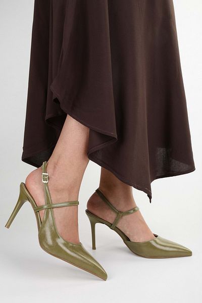 Shoeberry Women's Harry Oil Green Skin Stiletto