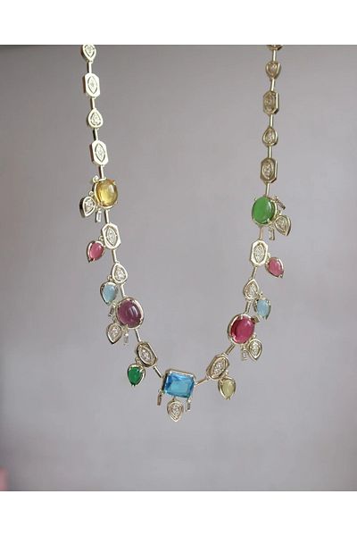 Reorah Collection Colormix Multi Drops Necklace-Colored Stone Dangle Drop Necklace