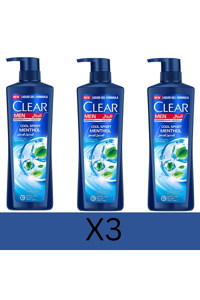 Clear Anti-Dandruff Shampoo, Cool Sport Menthol, provides intense cooling power, 700ml x3