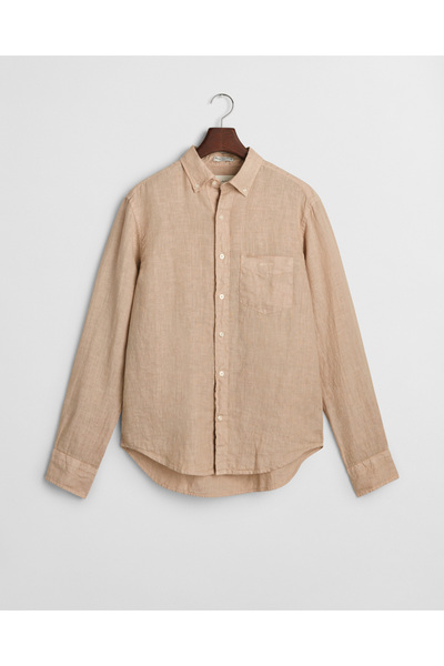 Gant Erkek Bej Regular Fit Düğmeli Yaka Keten Gömlek