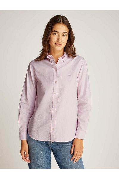 Tommy Hilfiger قميص نسائي وردي اللون ذو قصة عادية