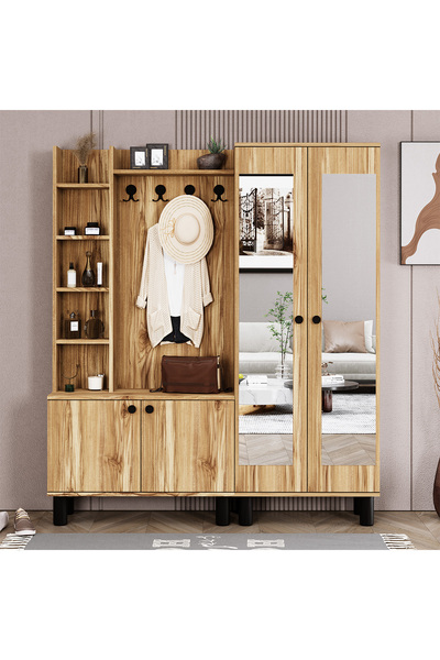 Kalender Dekor Evin-1-2 Bohem Ayaklı Aynalı Ayakkabılık Portmanto Vestiyer