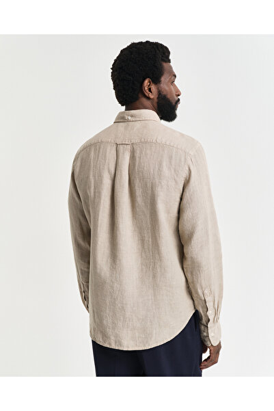 Gant Erkek Bej Regular Fit Düğmeli Yaka Keten Gömlek