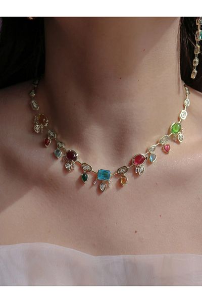 Reorah Collection Colormix Multi Drops Necklace-Colored Stone Dangle Drop Necklace