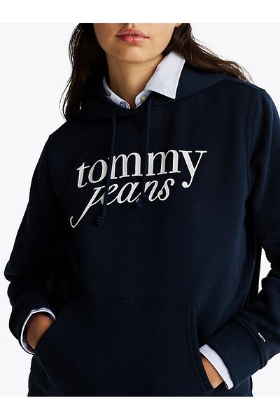 Tommy Hilfiger Dámská mikina v námořnické modré - šněrování s logem a kapucí