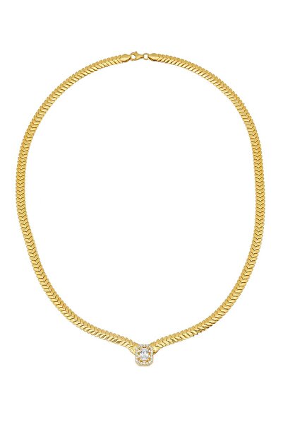 Altınkesesi 14 Ayar Altın Baget Taşlı Snake Kolye