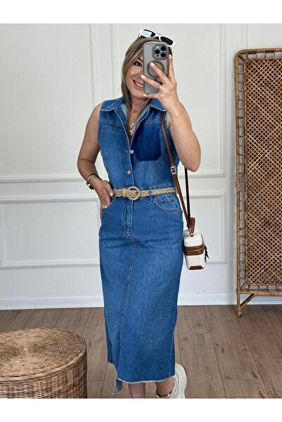 X-Young Rochie din denim cu nasturi în față și spate cu fantă ALBASTRU