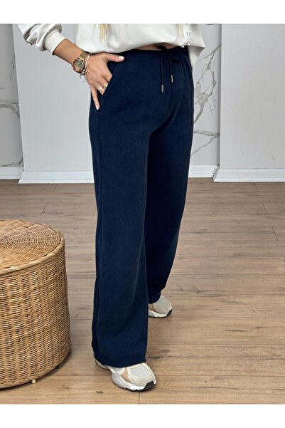 X-Young Pantaloni din catifea material reiat cu șireturi în talie ALBASTRU ÎN...