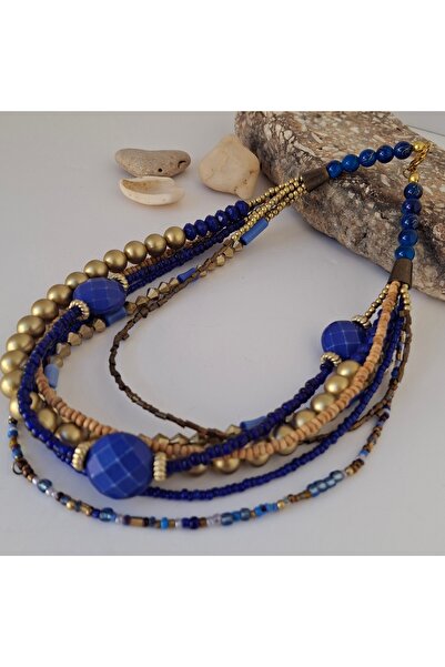 azra takı tasarım Handmade Design Short Authentic,Parliament Blue and Colorful,Women Necklace
