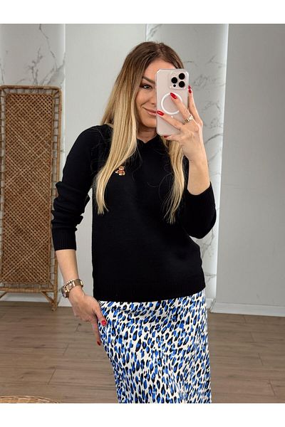 X-Young Teddy Bear Embroidered Sweater BLACK
