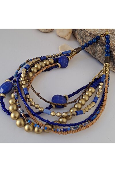 azra takı tasarım Handmade Design Short Authentic,Parliament Blue and Colorful,Women Necklace