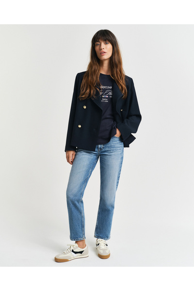 Gant Kadın Lacivert Relaxed Fit Bisiklet Yaka Logolu T-Shirt