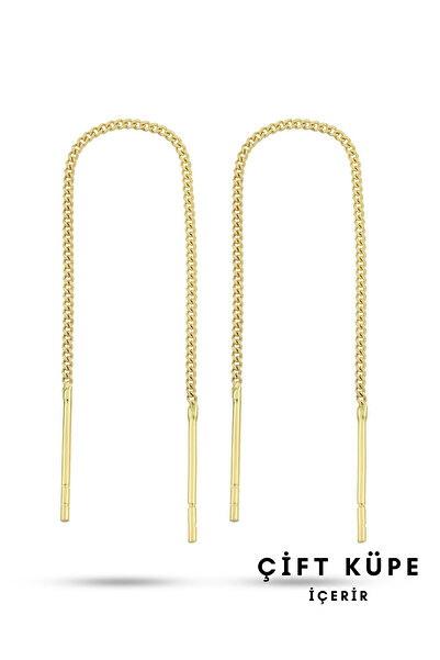 Altınkesesi 14 Ayar Altın Zincir Çift Küpe (14 CM)