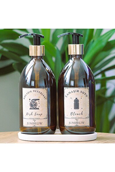 JUIWI 3lü Set Vintage Gold Amber Boş Cam Şişe Bulaşık Deterjanlık Çamaşır Suy...