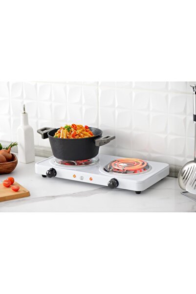 ALSAIF 2000W Electric Stainless Steel Double Burner (White) E04318