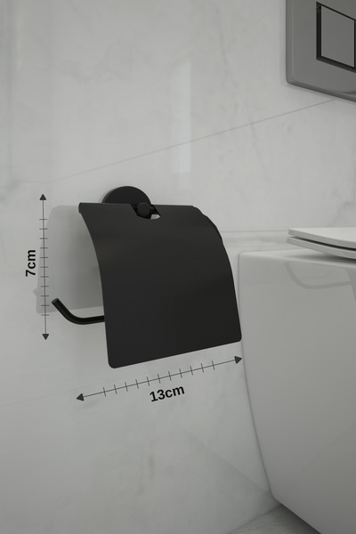 Alper Banyo Paslanmaz Siyah Aksesuar Seti,3lü Banyo Köşeliği Ek03,uzun Havululuk,kapaklı Kağıtlık,bornozluk Set