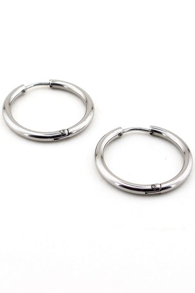 Solfera Large Size 25 mm Silver Color Steel Men's Hoop Earrings E513
