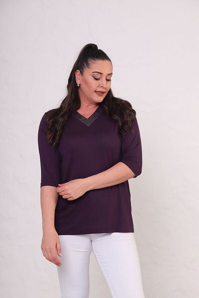 tarzımsüper Women's V-Neck Capri Sleeve Stone Printed Comfort Model Blouse