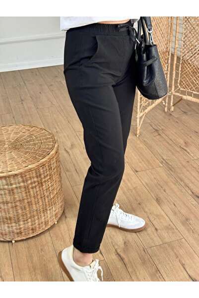 X-Young Pantaloni cu talie elastică cu două tăișuri NEGRU