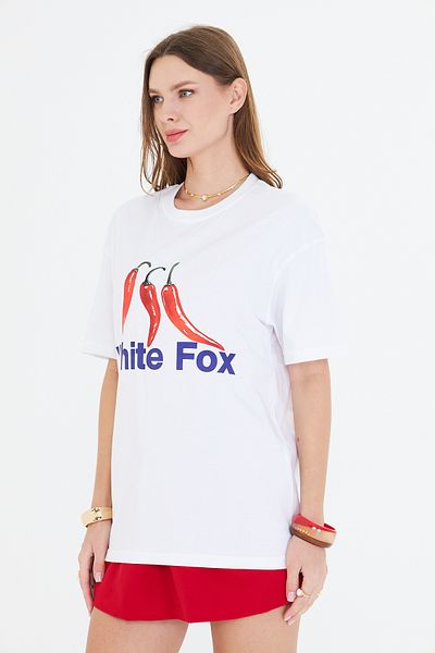 The Champ Clothing White Fox White Women's Pepper Printed Crew Neck T-Shirt