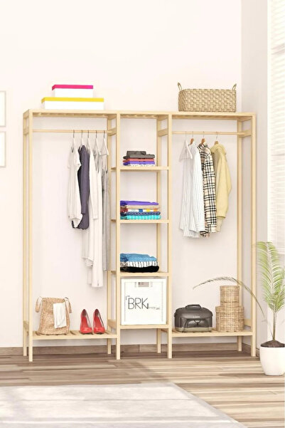 BRK Design Ahşap Açık Gardırop Çok Amaçlı 150x140x27 cm