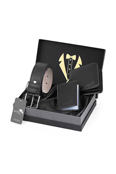 Polo Air Erkek Damat Bohçası Kutulu 3'lü Kemer, Cüzdan ve Kartlık Seti