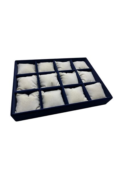 MeGass Dekor Tokyo Model Suede Fabric Navy Blue -White Color 34/24 cm Padded Watch and Jewelry Box