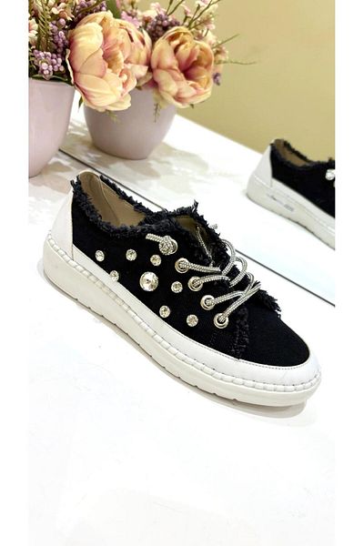 PUNTO 302109   Linen Tasseled Stone Laced Sports Shoes
