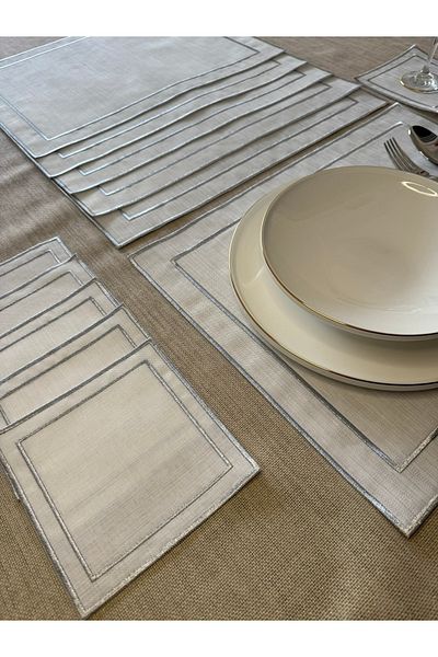 Smiling Home Silver Set of 12 - 6 Serving Napkins and 6 Presentation Napkins