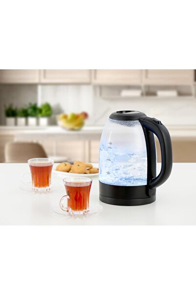 Generic Al Saif Electric Kettle 2200W Glass with Internal Light, Stainless Steel Heater, 1.7L, Black E03227