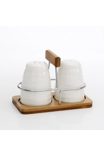 Ün-Ev Un 6835 Fame Kitchen 2 Li Stand Bamboo Salt Shaker Pepper Shaker