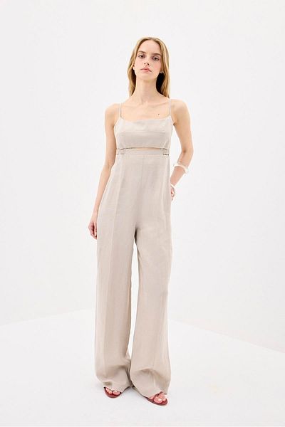 rue. Wide Leg Mink Long Jumpsuit with Low Waist