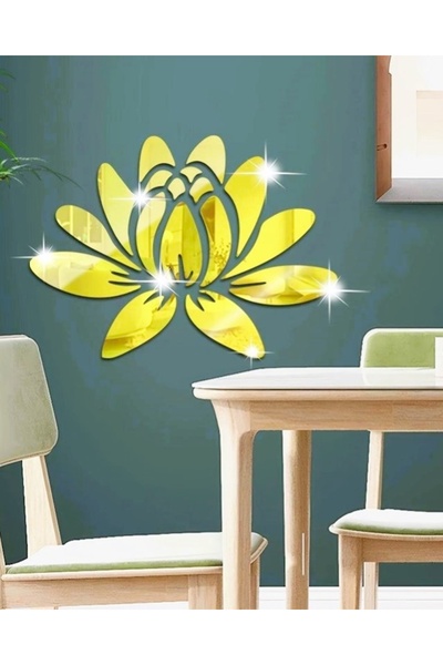 DfEventdesing Lotus Çiçeği Desenli Ayna Pleksi Duvar Süsü 40x30 cm, Gold Renk
