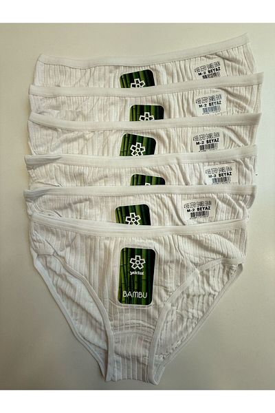 YILDIZ Bamboo Derby Lycra Bikini Panties 6 Pack White Star Kod4190B