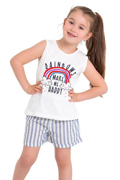 zepkids Zero Sleeve Rainbow Printed Striped Ecru Saks Color Girls Shorts Set