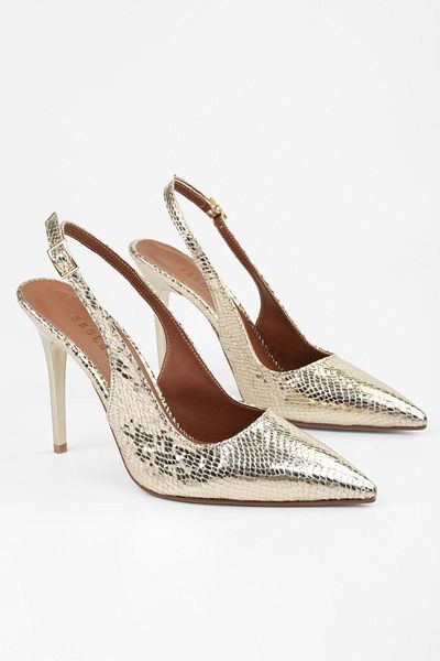 Shoeberry Women's Hazel Gold Snake Patterned Stiletto