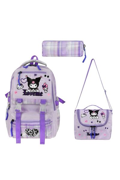KumOziShop Kuromi Desenli Okul Çantası Folyolu Beslenme ve Kalemlik