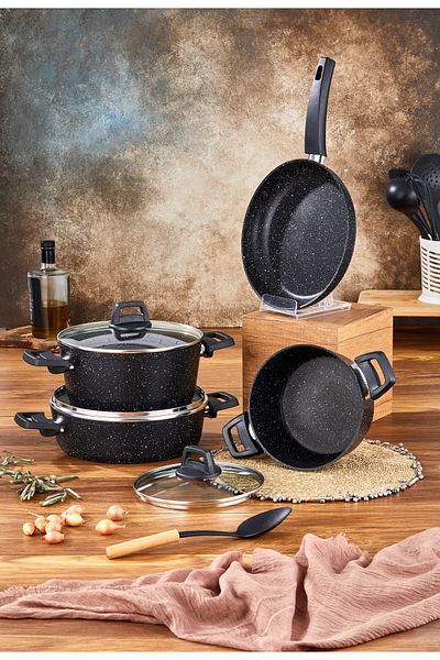 Cornella Black Granite Cookware Set 7 Piece Cook