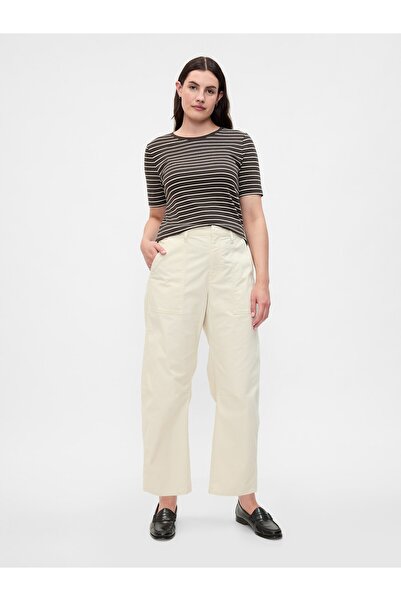 GAP Kadın Kırık Beyaz High Rise Barrel Khaki Pantolon